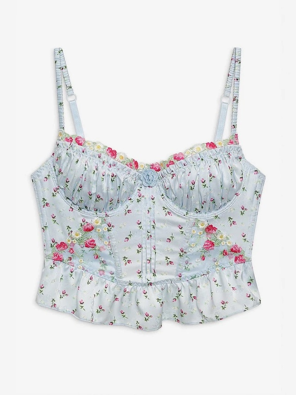 New! For Love & Lemons Aurelia Light Blue Floral Bustier 34769